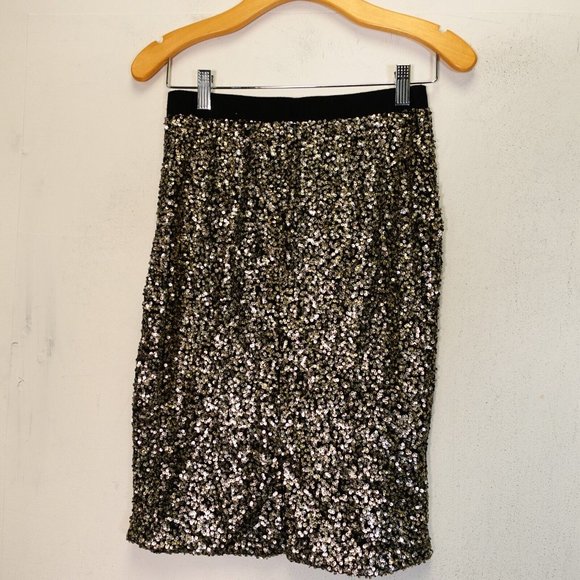 Maurices Skirt Small Black Silver Sequin Stretch Party Club Midi Pencil Allover - Picture 8 of 8